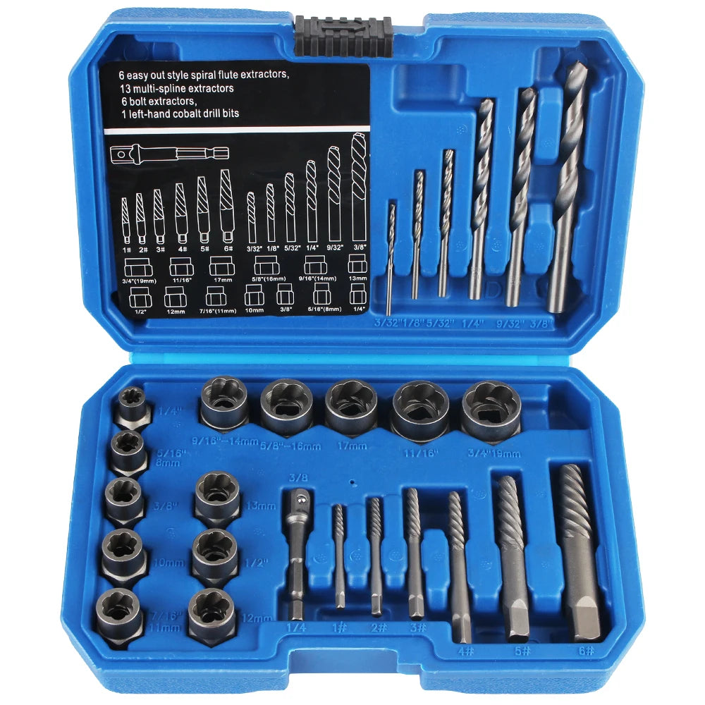 26Pcs Damaged Screw Extractor Kit Hand Tools for Bolt Nut Removal Car Repair Socket Tool Set