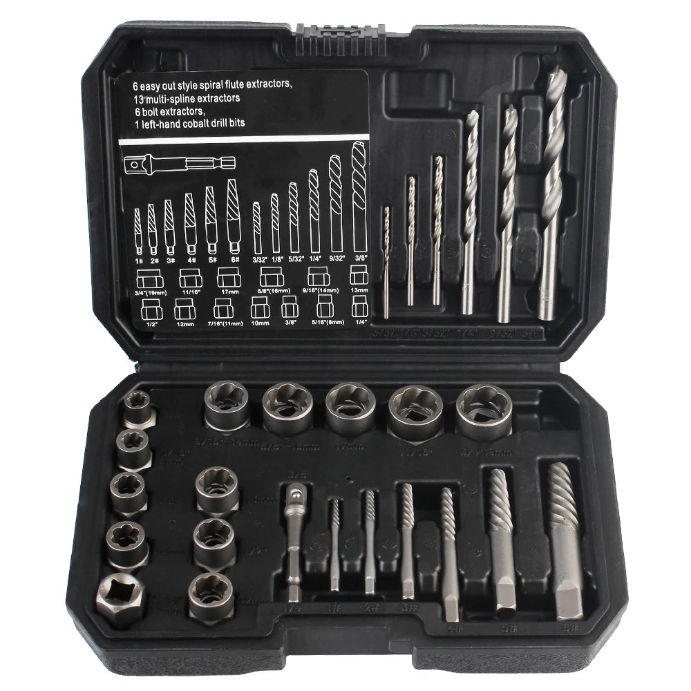 26Pcs Damaged Screw Extractor Kit Hand Tools for Bolt Nut Removal Car Repair Socket Tool Set